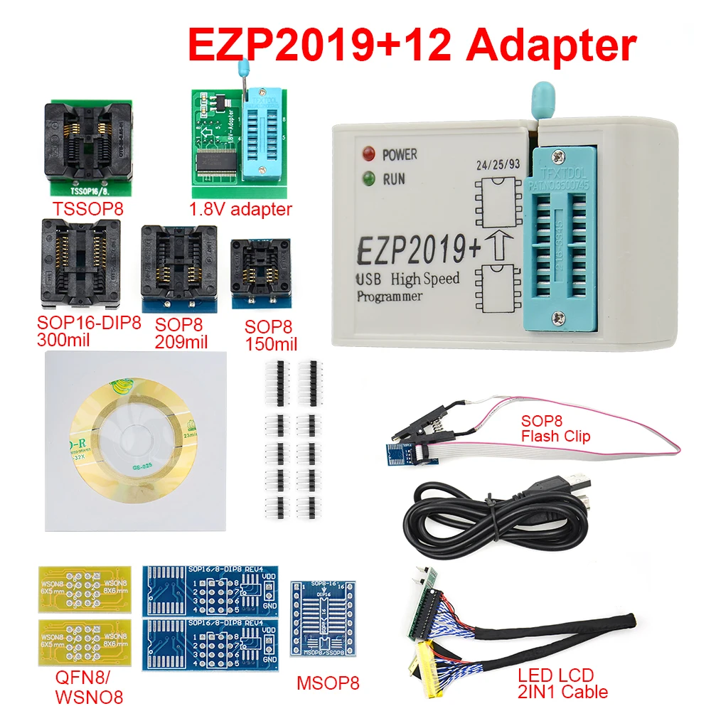 

2021 New EZP2019 USB SPI Programmer Support24 25 93 EEPROM 25 Flash BIOS Chip with 12 Adapter Portable Smart Chips Calculator