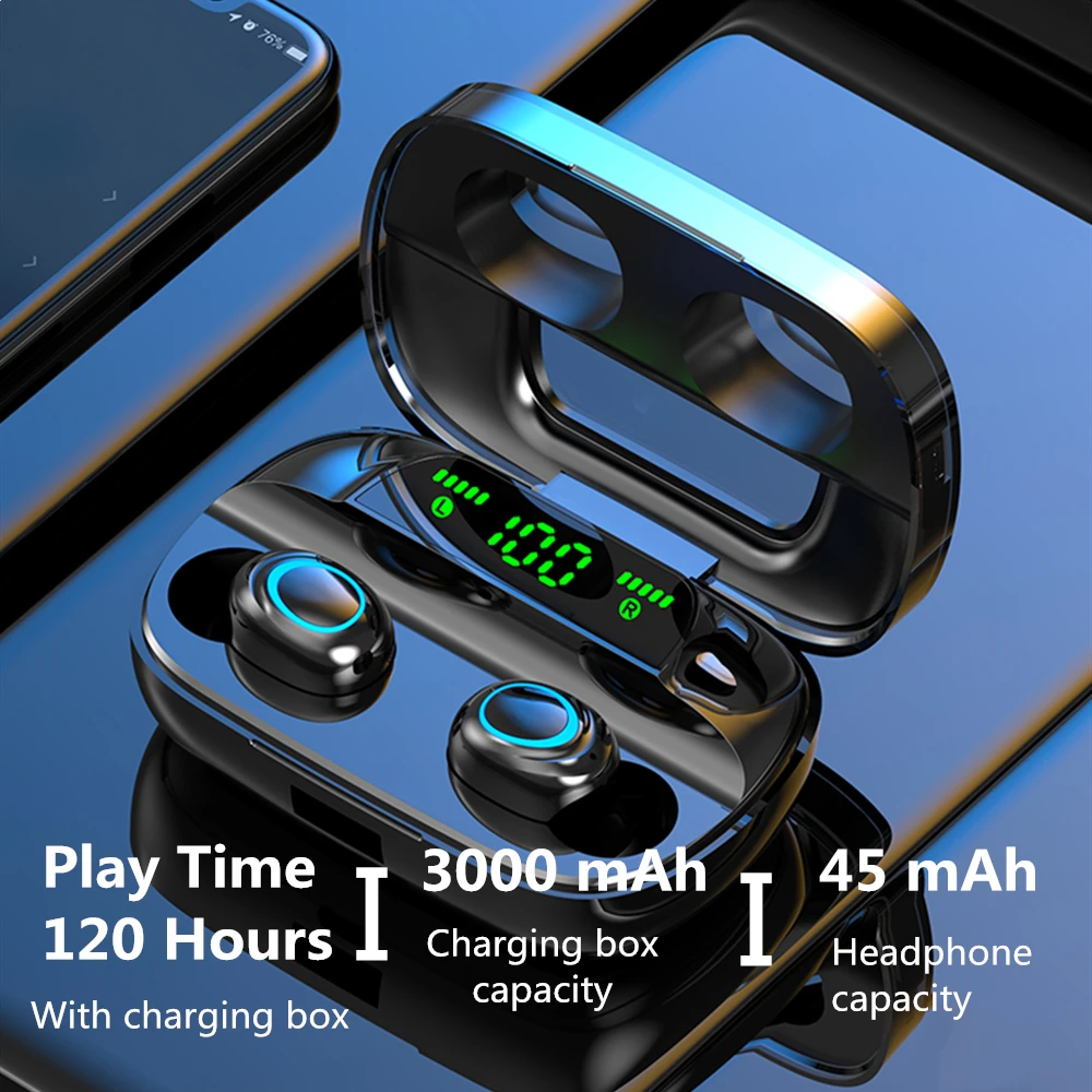 Новые беспроводные наушники-вкладыши для спорта, Bluetooth 5,0, сенсорные наушники, встроенный микрофон, звонок с зарядным устройством 3000 мАч для samsung