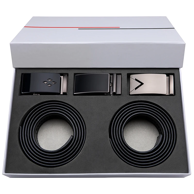 Ремень из натуральной кожи для мужчин в подарочной коробке Черный Роскошный