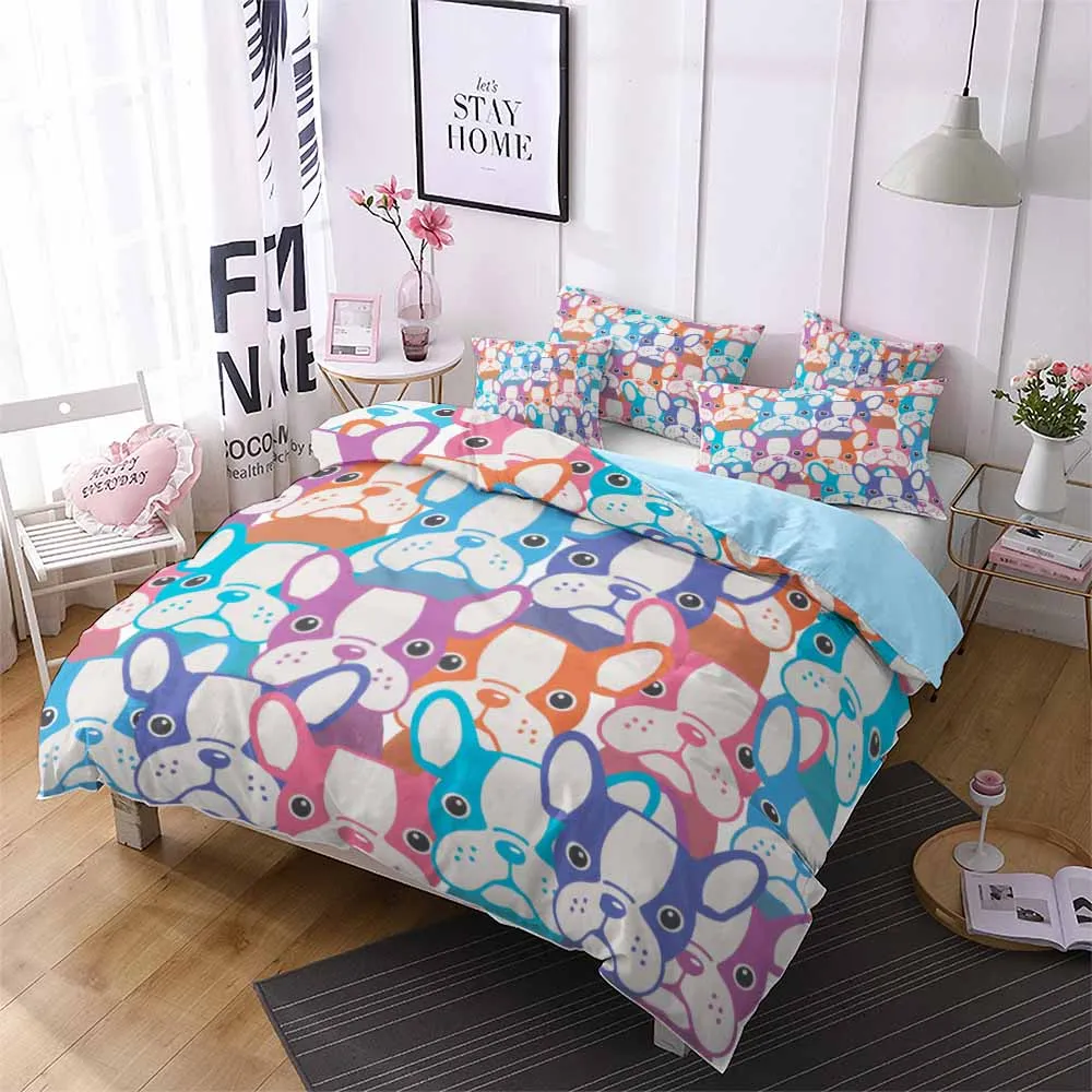 Skin-friendly Duvet Cover Cartoon Bulldog Puppy Bedding Set Kids Room Bed Comforter Sets Boy Single Double King Quilt | Дом и сад