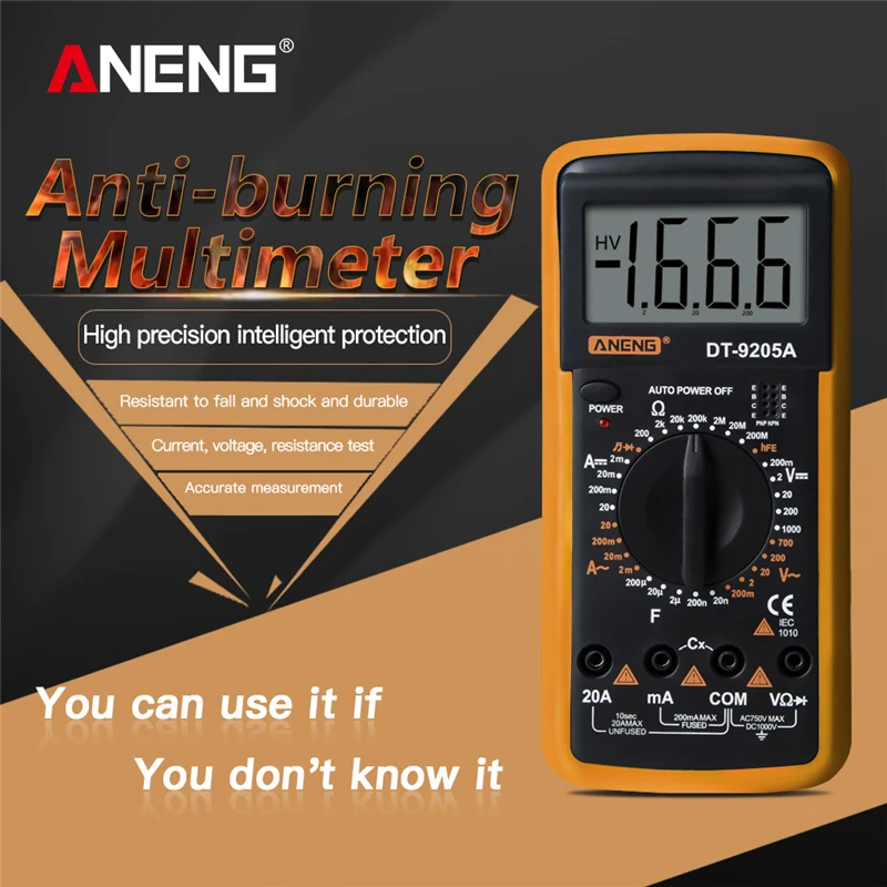 

ASCENDAS DT9205A LCD Display Power Multimeter Tester Backlight Transistor Ammeter Ohmmeter Resistance Capacitance Meter ANENG
