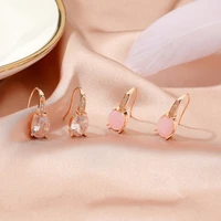 ventfille 925 sterling silver geometric oval moonstone pink earrings female rose gold crystal earrings fashion simple jewelry