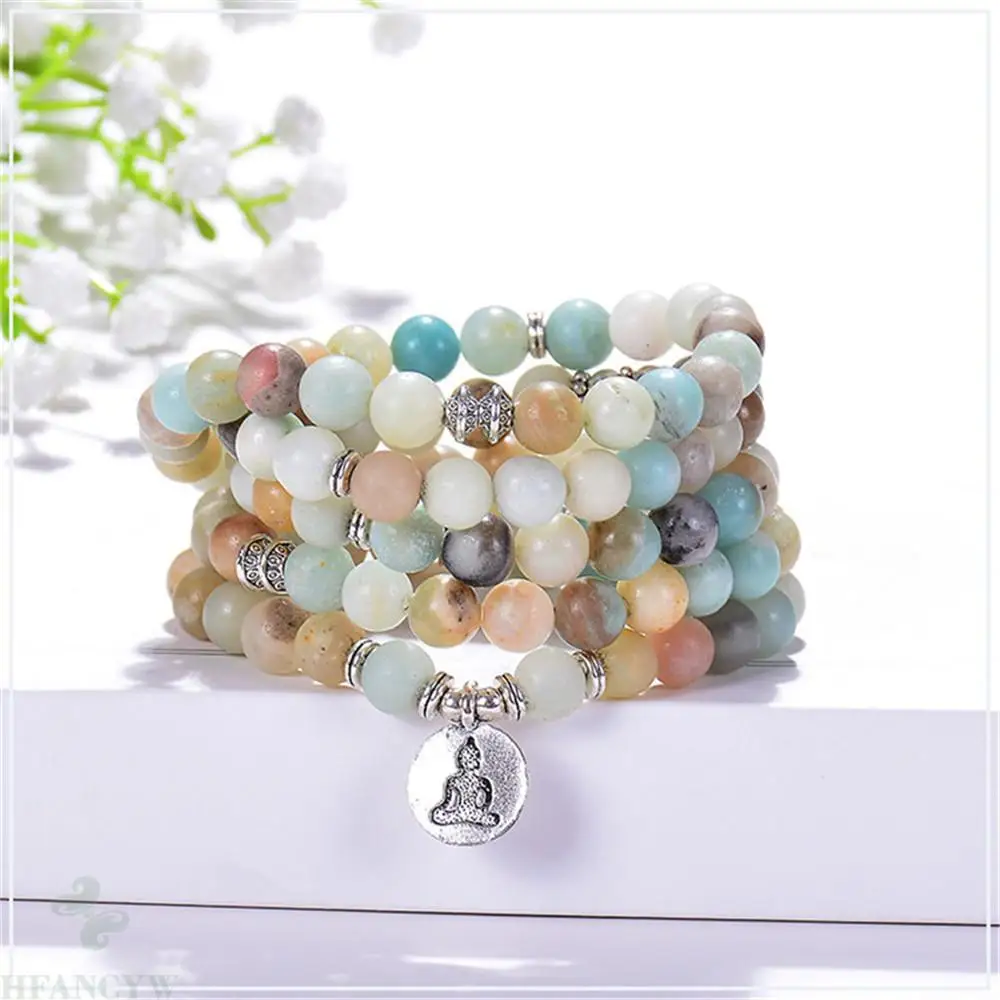 

6mm Glossy Amazonite 108 Bead Stretch Bracelet Yoga Fancy Wrist Healing Elegant