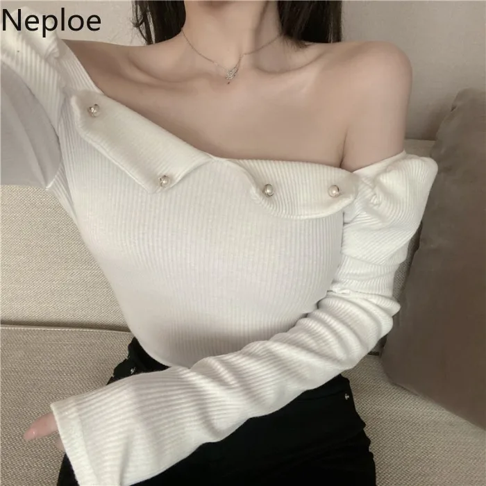 Женские вязаные футболки с жемчужным декором весна 2020 однотонные женские