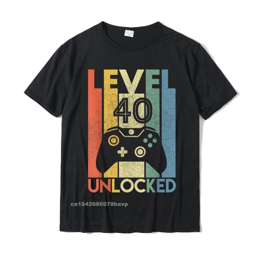 Level 40 Unlocked Shirt Funny Video Gamer 40th Birthday Gift T-Shirt Printed On T Shirt For Men Wholesale Cotton T Shirts Party