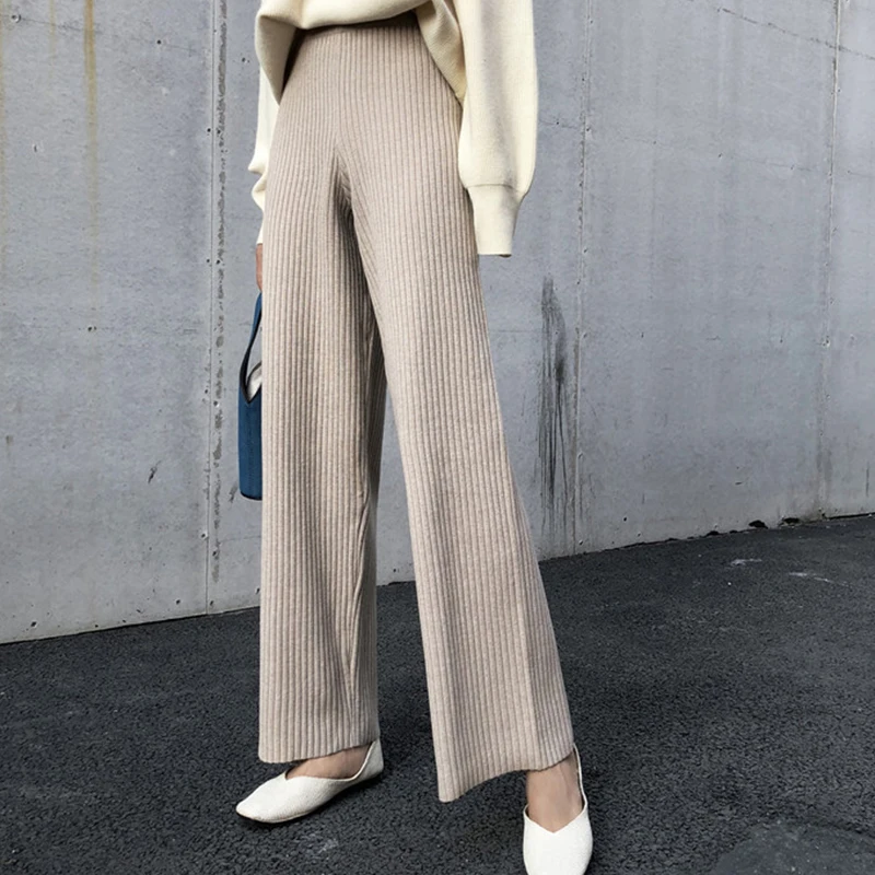 DICLOUD корейские длинные брюки женские зимние свободные с эластичной резинкой на