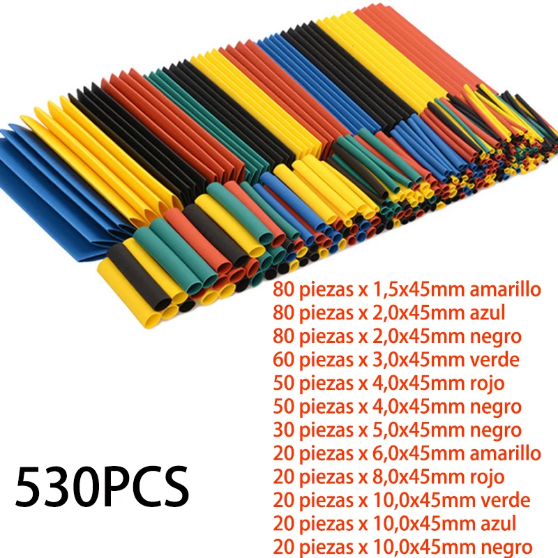 530PCS 164 шт/328 шт/127 шт/530 шт Полиолефиновая муфта термоусадочная комбинированная термоусадочная трубка Изолированная кабельная муфта 2:1 - Цвет: 530PCS