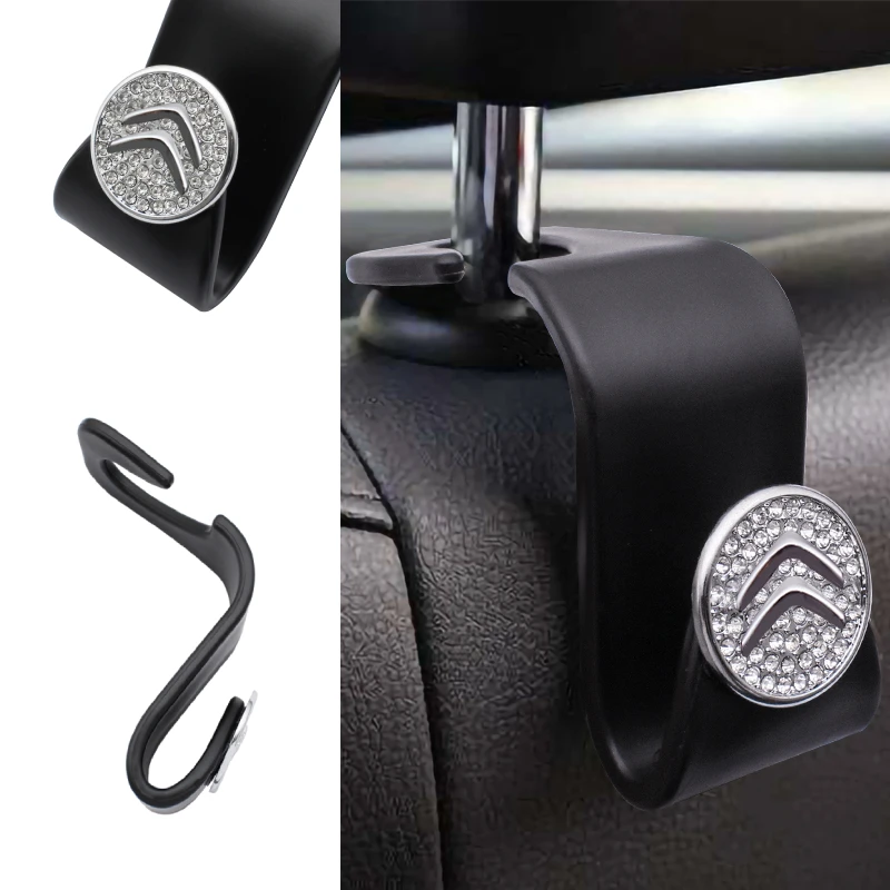 

Bling Back Seat Hanging Bag Rack Car Interior Logo Crystal Portable Hook For Citroen C4 C1 C3 C6 C5 C8 DS C-ELYSEE VTS C4l
