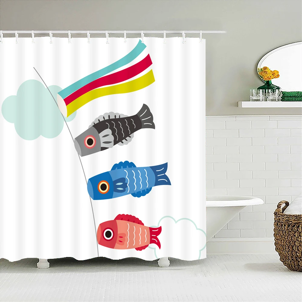 

Japan Carp Banner Japanese-style Lucky Cat Printed Bath Curtains Bathroom For Bathing Cover Shower Curtains with 12 pcs Hooks