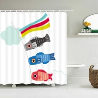 japan carp banner japanese style lucky cat printed bath curtains bathroom for bathing cover shower curtains with 12 pcs hooks