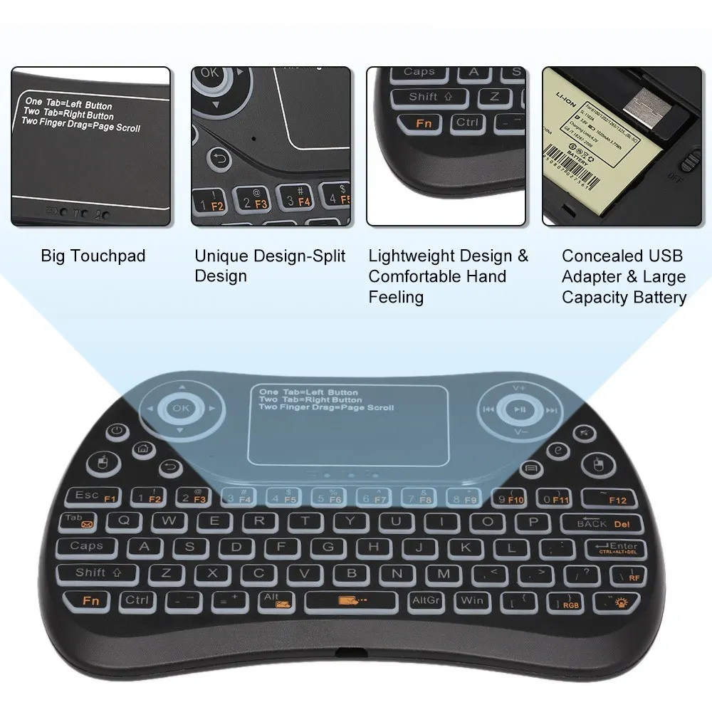 2 4 ГГц мини беспроводная клавиатура сенсорная панель Мышь комбо RGB QWERTY с