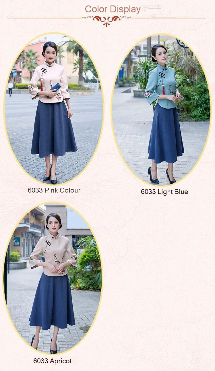 Sheng Coco Woolen Chinese Blouse Coat LadiesTraditional Chinese Shirts Embroidery Blouses Woolen Suit Classic Blue Suit