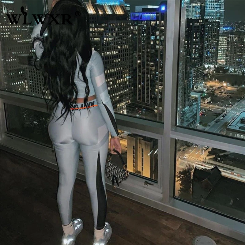 Клубные наряды WLWXR укороченный Топ с длинным рукавом и штаны высокой талией