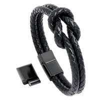 new stainless steel black multilayer pu leather bracelet for men magnetic clasp button vintage male braid bangle jewelry