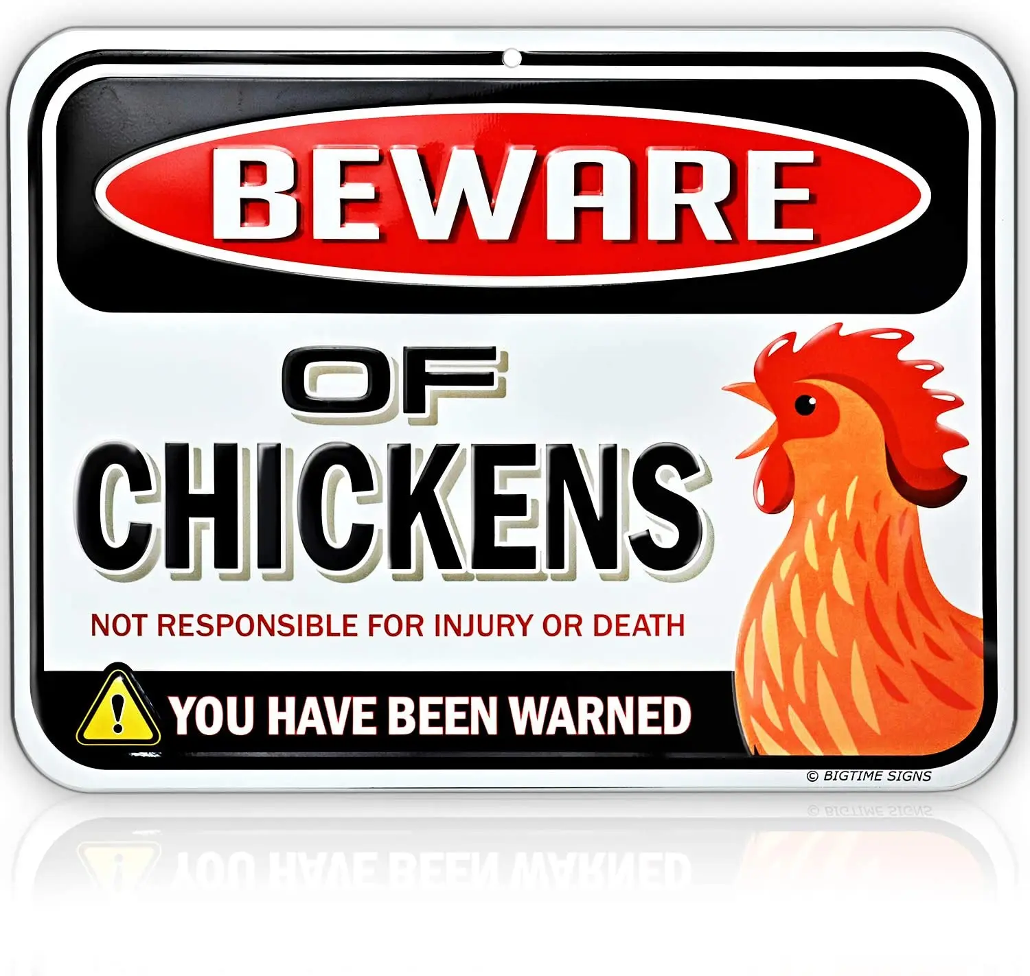 

Beware of Chickens Warning Sign - Embossed Metal - 9 inches x 12 inches - Danger Sign Funny Gag Gifts for Chicken Fan Lovers -