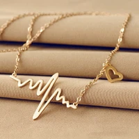 exaggerated personality ecg pendant necklace female love heart shaped imitation titanium steel rose gold jewelry