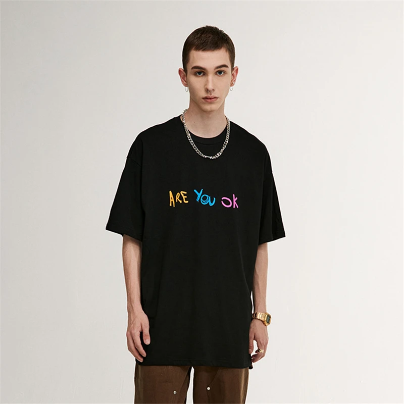 

Men Oversize T Shirt Hip Hop Streetwear Painting Hand Drawn Cartoon Doodles Print Tshirt Harajuku Cotton Short Sleeve T-Shirt