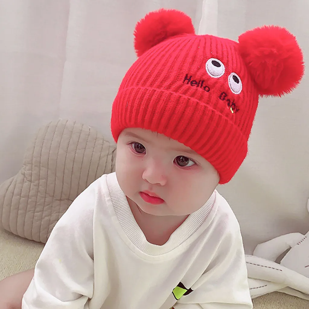 Newborn Infant Hat Baby Boys Girls Winter Warm Cotton Knit Crochet Letter Print Pompon Beanie Cap For 0-2 Years Kids Hats | Детская
