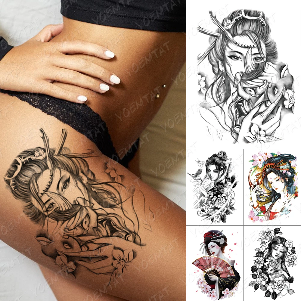 Waterproof Temporary Tattoo Sticker Japanese Prajna Resentment Geisha Flash Tattoos Beauty Body Art Arm Fake Tatoo Women Men