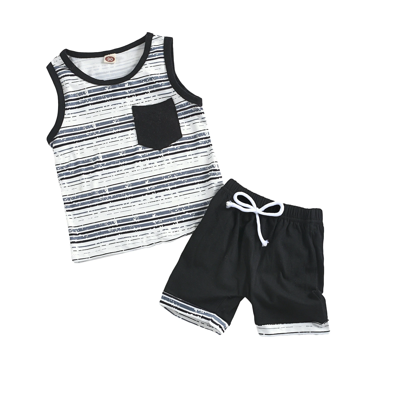 

От 1 до 5 лет Для детей, на лето для маленьких мальчиков Комплекты одежды детские летние платья в полоску без рукавов; Футболка с карманами То...