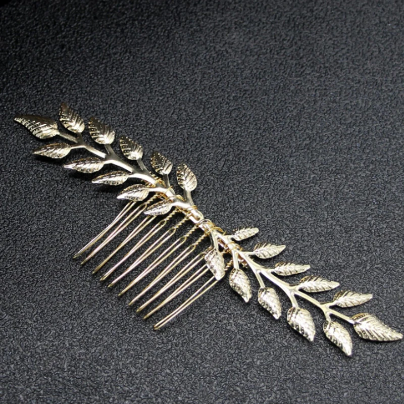 Стиль барокко свадебный гребень для волос в виде листьев Серебряный Золотой