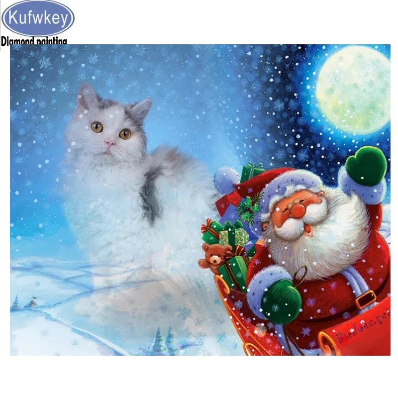 Алмазные картины сделай сам рисунки из бисера с рождественским рисунком кота