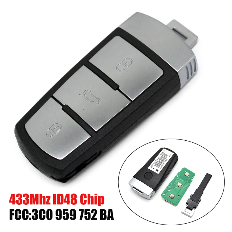 Умный дистанционный ключ V0010 434 МГц ID48Chip 3 кнопки 3C0 959 752 BA для VW Magotan CC Passat|Ключ от