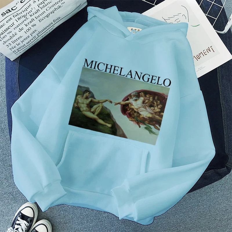 Michelangelo Aesthetic Art Oil Painting Print Hoodies Sweatshirts Women Harajuku Fun Vintage Pullovers Warm Pocket Hoodie Jacket