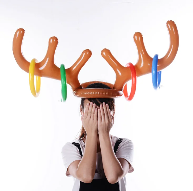 

2018 Tops Quality Inflatable Reindeer Christmas Gifts Hat Antler Ring Toss Holiday Party Game Toys Gifts juguete