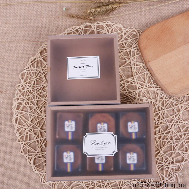 100PCS Moon Cake Boxes Macaron Box with PVC Window Paper Drawer Cookies Biscuit Packing Plastic | Дом и сад