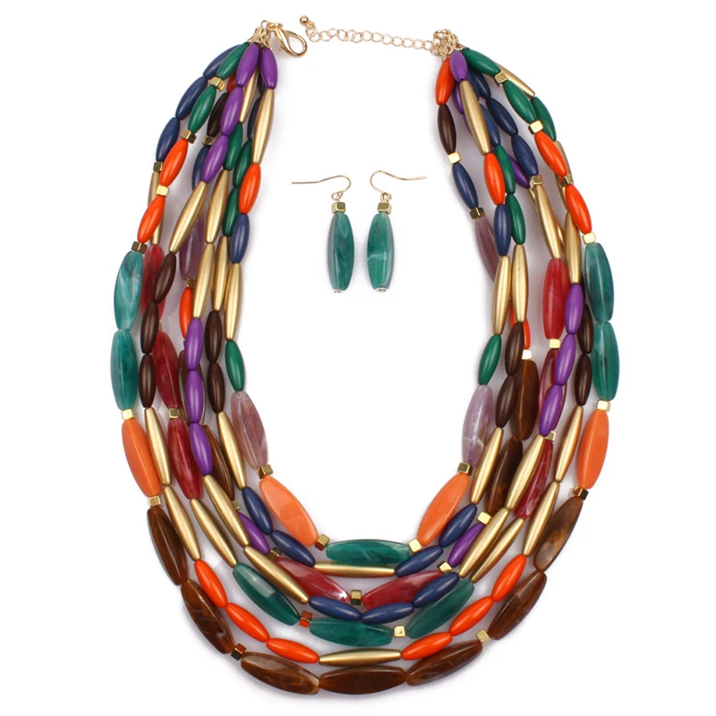 Europe and the United States foreign trade fashion exaggerated multi-layer two-color beads necklace manufacturers w | Украшения и