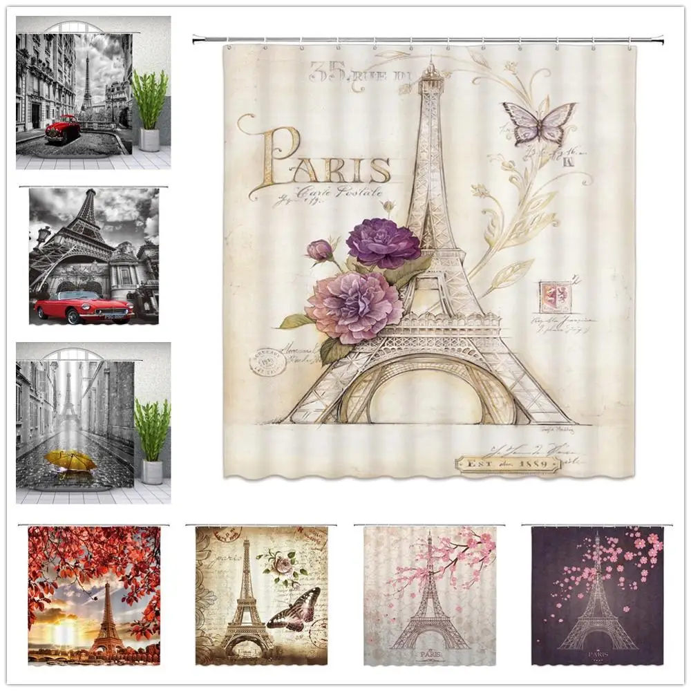 Водонепроницаемая занавеска для душа с изображением Эйфелевой башни|Шторы душа|
