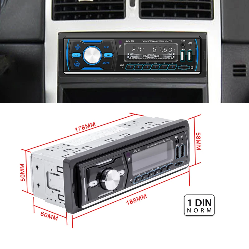 

DAB Plus Car Radio RDS Autoradio 1 Din MP3 Receiver Bluetooth Handsfree FM AM USB TF 7 Colors Lighting Audio System Head Unit M4