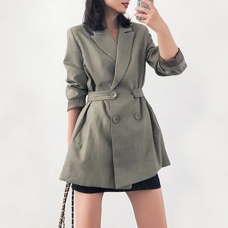 Mozuleva 2020 весна тонкая талия с карманами в винтажном стиле двубортная для женщин