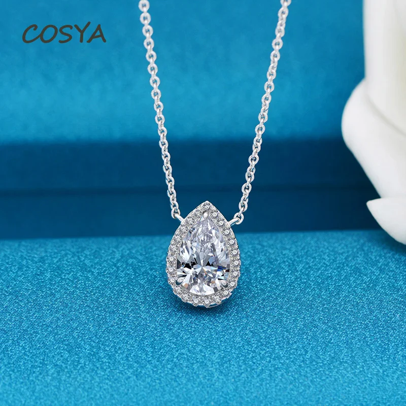 

COSYA 100% 925 Sterling Silver Water Drop High Carbon Diamond Luxury Wedding Pendant Necklace For Women Shinning Fine Jewelry