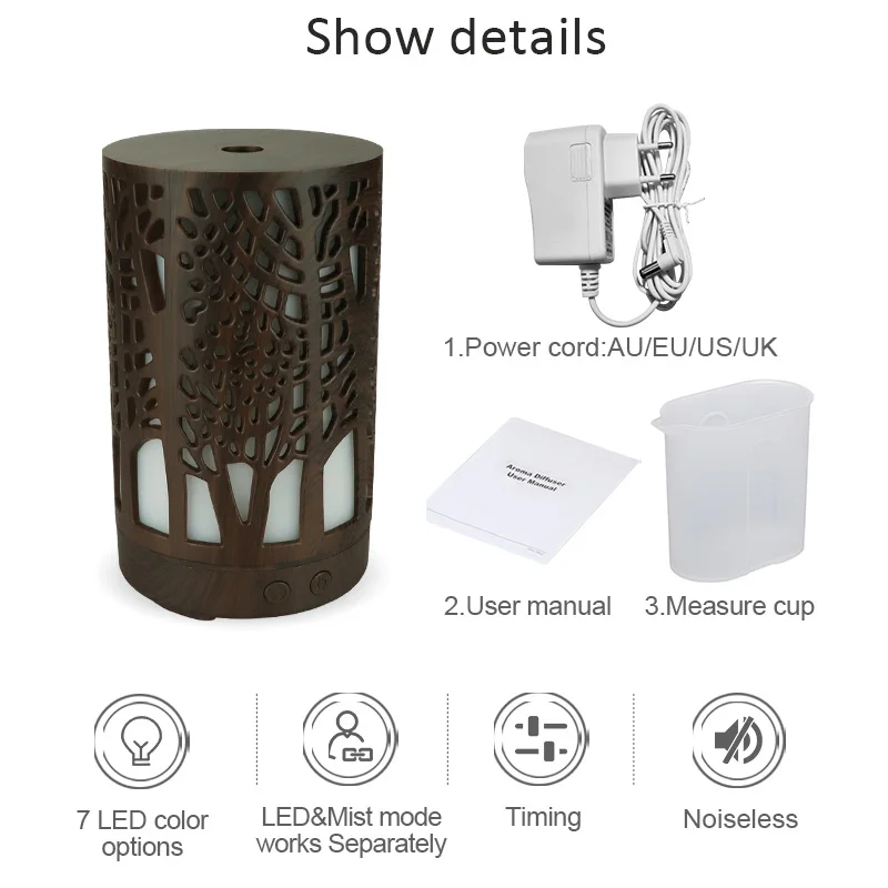 

100ML Aroma Air Humidifier Essential Oil Diffuser Aromatherapy Electric Ultrasonic Mist Maker Wood Grain