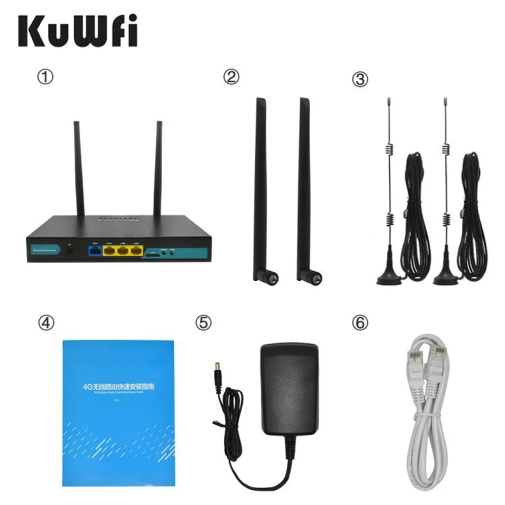 KuWFi 4G LTE Wifi Router 3G/4G SIM Card Router CAT4 150Mbps Industrial Wireless CPE 32 Wi-fi Users RJ45 External 4pcs Antennas images - 6