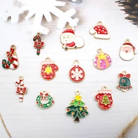 10pcs christmas series alloy drip oil diy jewelry accessories santa claus christmas tree cane snowflake bell pendant