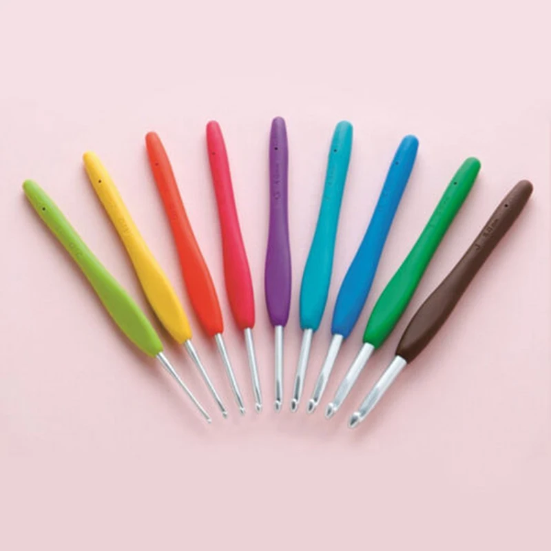 2 ~ 6 мм крючки для вязания крючком Силиконовые спицы с плетеной ручкой 9 шт. в