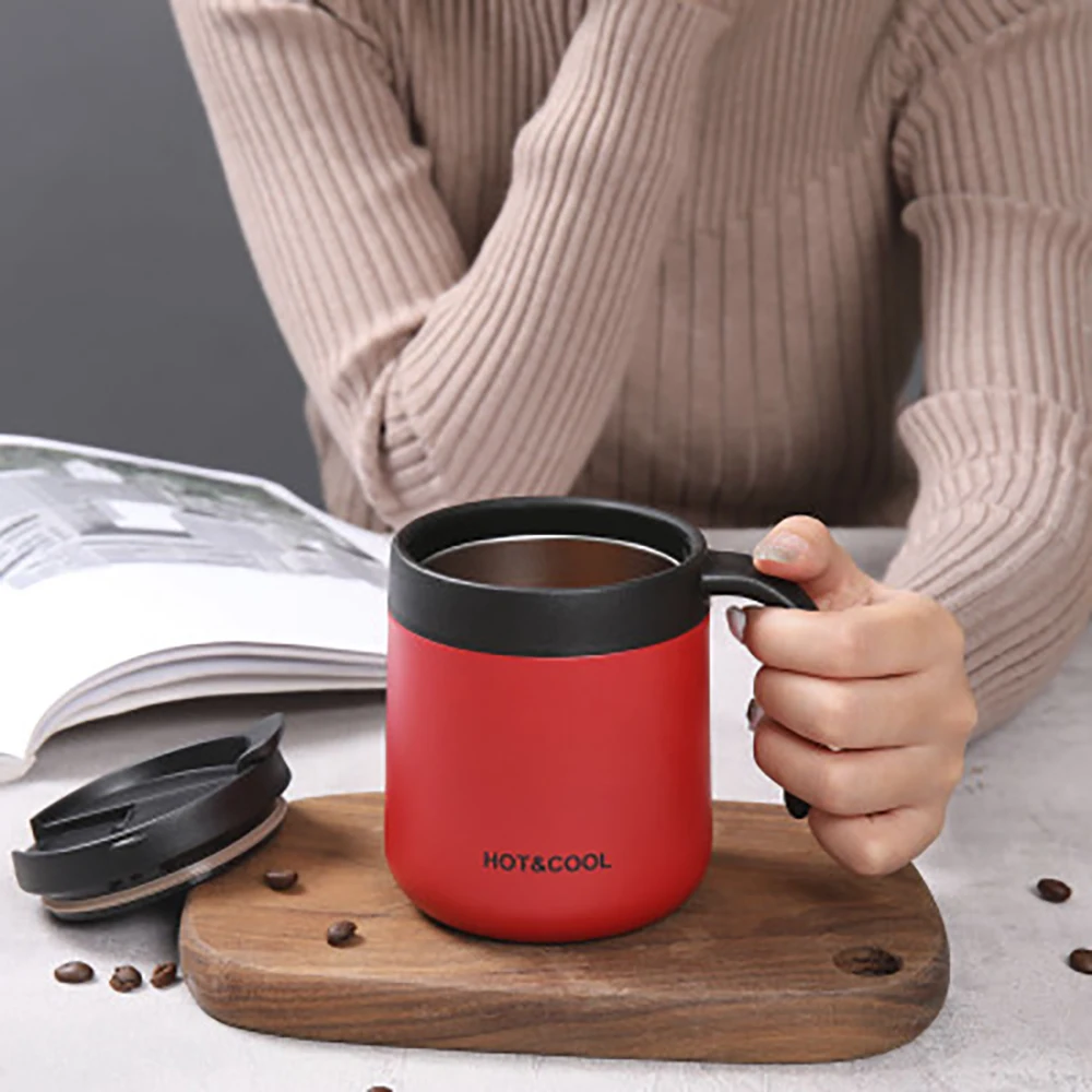 

Office thermos stainless steel coffee cup with double lid portable home mug simple creative insulation cup
