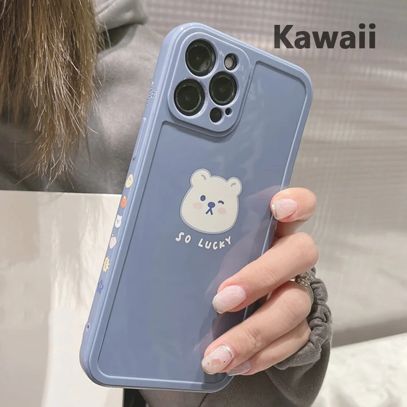 Retro Kawaii lucky bear japanese Phone Case  For apple iPhone12 12pro max 12mini Cute shockproof Soft Cover Lens protection case