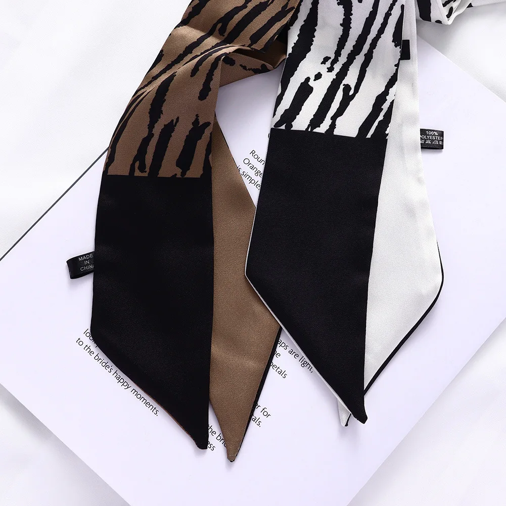 

ILYEE 2021 New Zebra Print Silk Satin Bandana Head Scarf Hair Band Women Fashion Long Skinny Purse Bag Strap Scarves for Ladies