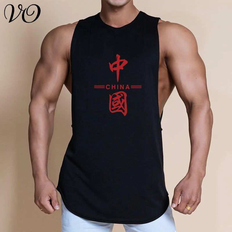 

2021 summer Hong Kong fashion brand China printed pure cotton men's Vest round neck Guochao ins sleeveless top