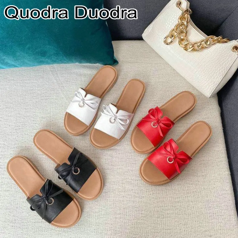 

Мюли женские из натуральной кожи, летние туфли без задника, открытый носок, плоская подошва, без застежки, уличные шлепанцы, с бантом-бабочко...