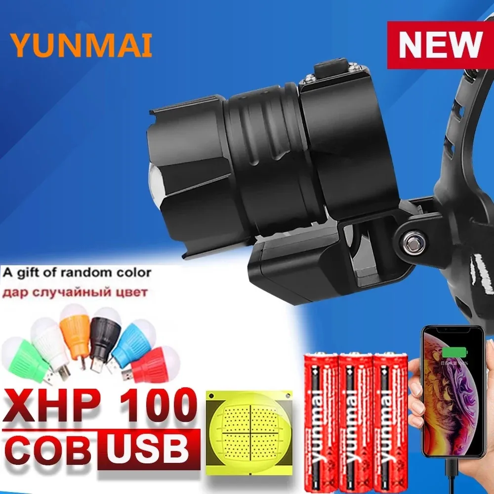 2021 новый мощный перезаряжаемый светодиодный налобный фонарь cob xhp100 18650 xhp90 xhp70