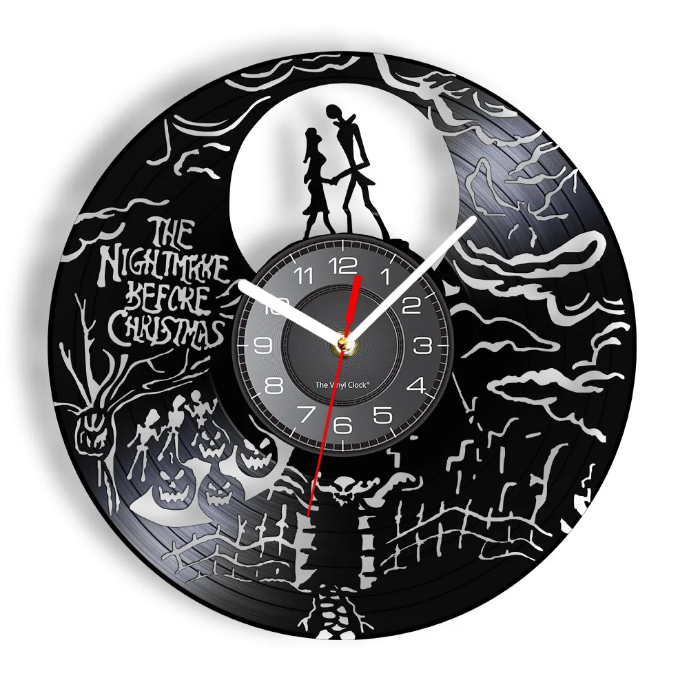 Skull Skeleton Vinyl Record Mute Quartz Wall Clock Happy Halloween Night Vintage Clock Horror Decoration Hanging Art Kids Gifts
