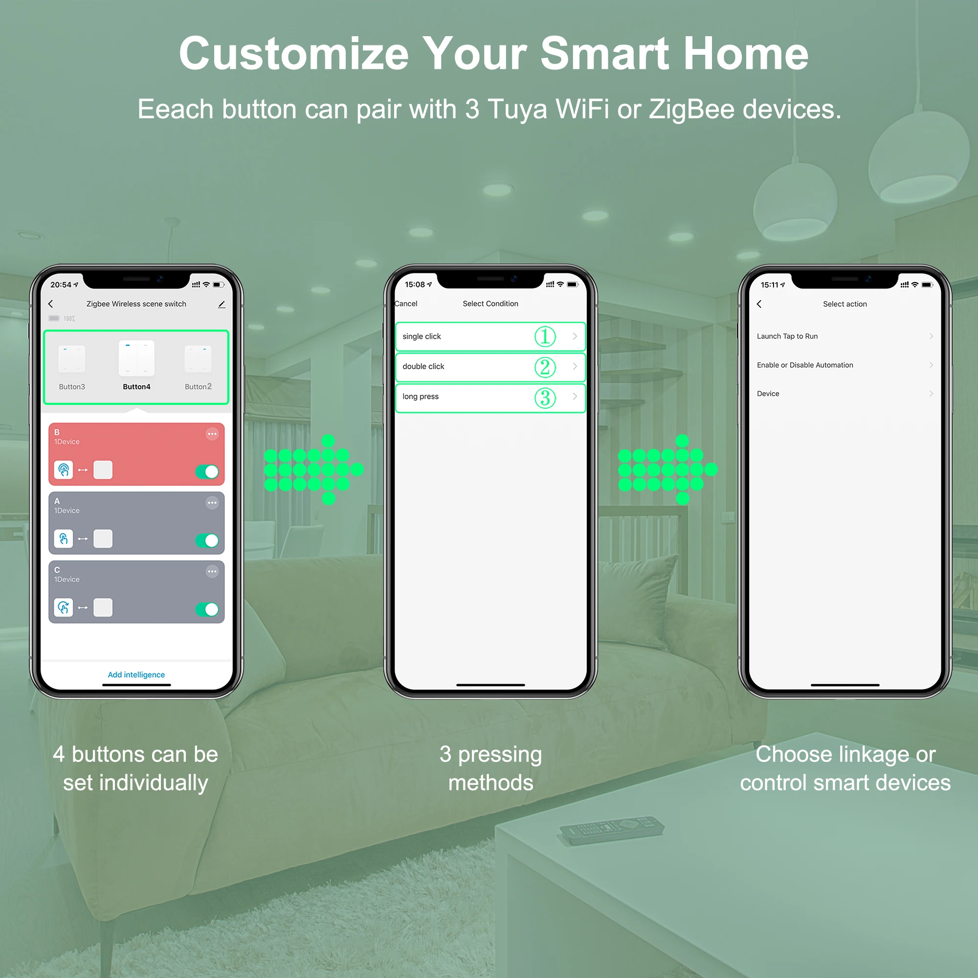 Переключатель Tuya ZigBee универсальный беспроводной смарт выключатель с 4 клавишами