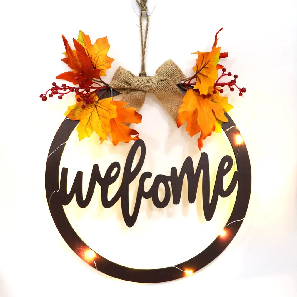 

Добро пожаловать/Здравствуйте, венок с надписью, круглая деревянная подвеска, зеленое украшение, Рождественский декоративный венок для вхо...