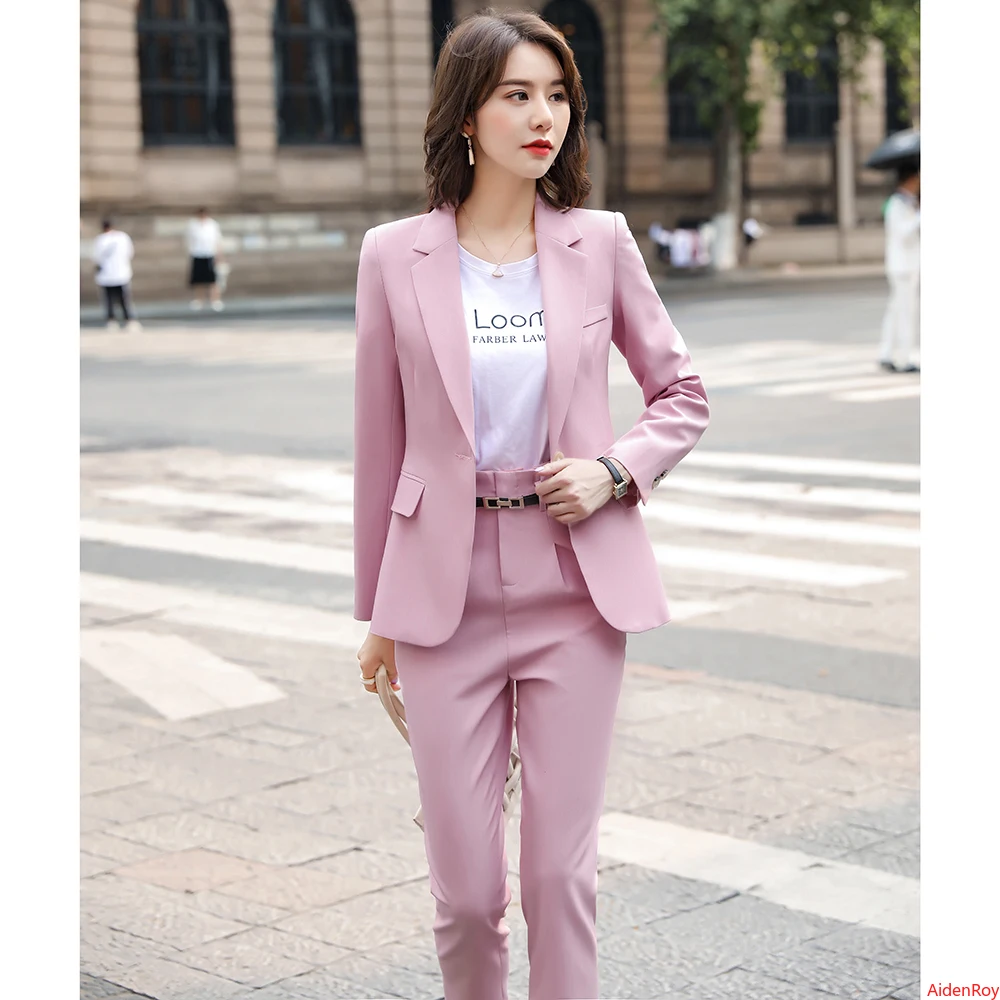 Женский деловой костюм из двух предметов элегантный блейзер с длинным рукавом на