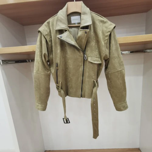 

Куртка женская замшевая с поясом, короткая однотонная Байкерская верхняя одежда из искусственной кожи на молнии, верхняя одежда, осень-зима